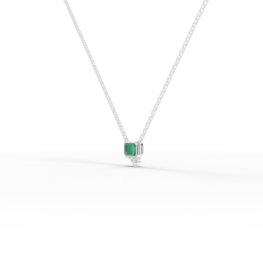 1.09 Ct Emerald Cut Lab Grown Emerald & Diamond Pendant Necklace