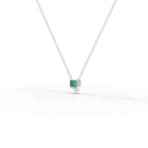 1.09 Ct Emerald Cut Lab Grown Emerald & Diamond Pendant Necklace