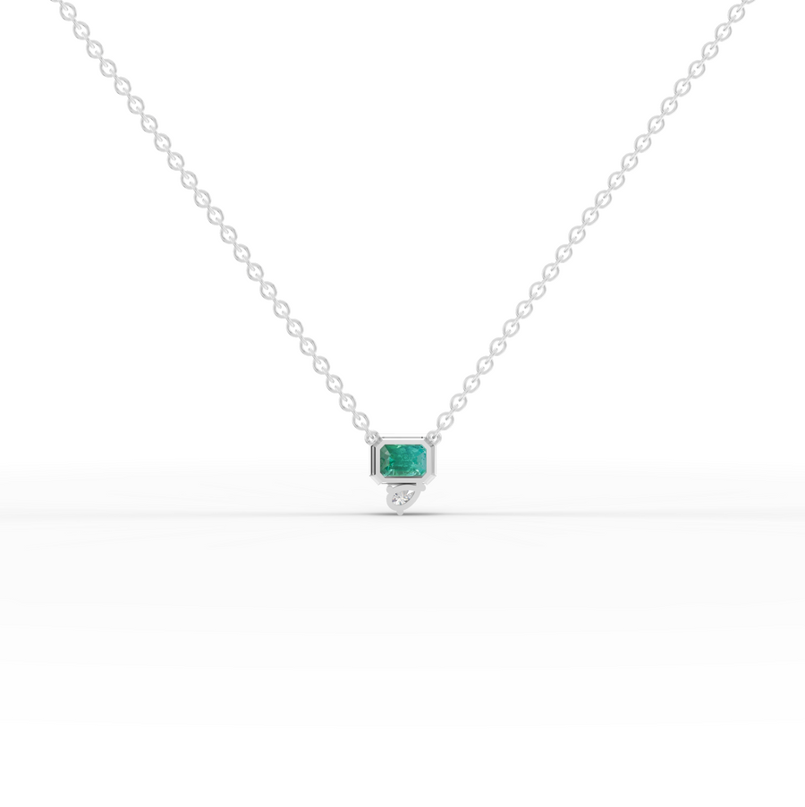 1.09 Ct Emerald Cut Lab Grown Emerald & Diamond Pendant Necklace