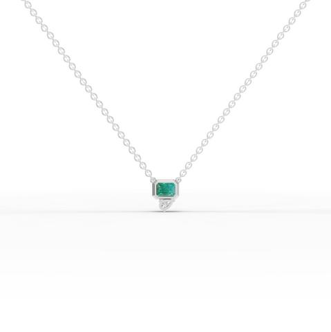 1.09 Ct Emerald Cut Lab Grown Emerald & Diamond Pendant Necklace