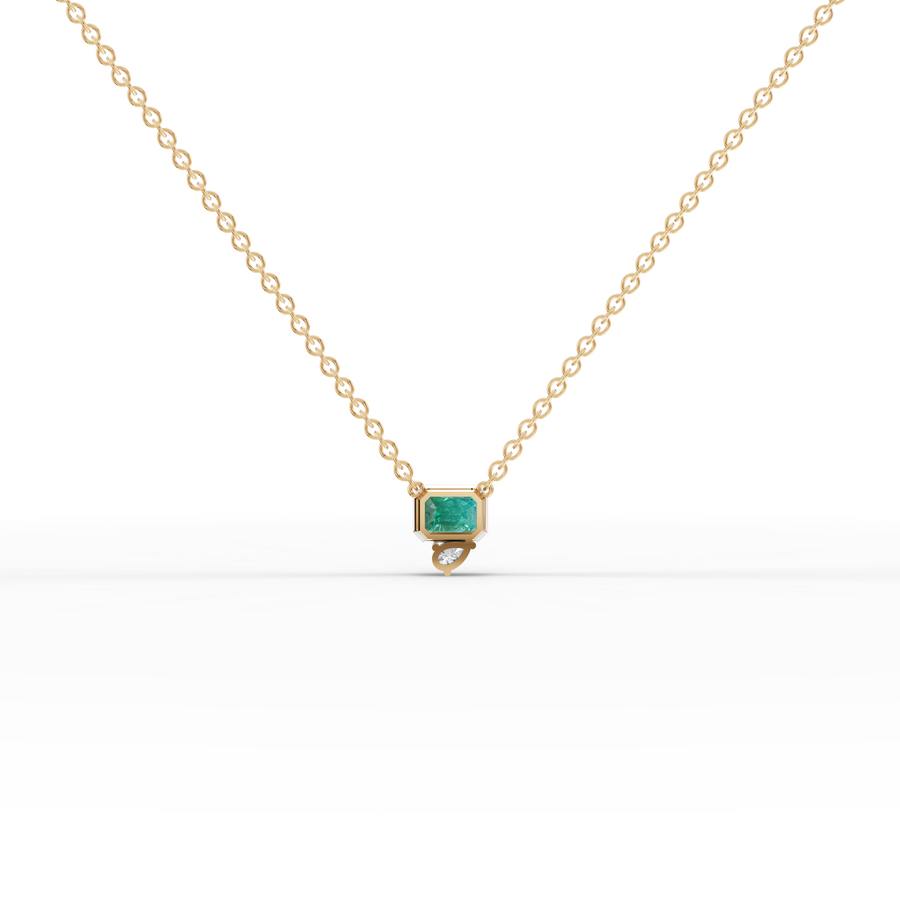 1.09 Ct Emerald Cut Lab Grown Emerald & Diamond Pendant Necklace