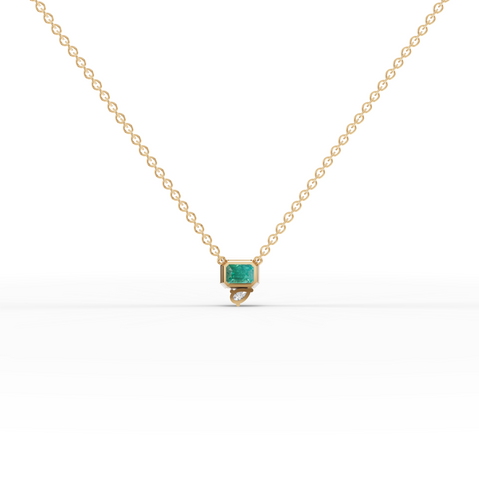 1.09 Ct Emerald Cut Lab Grown Emerald & Diamond Pendant Necklace