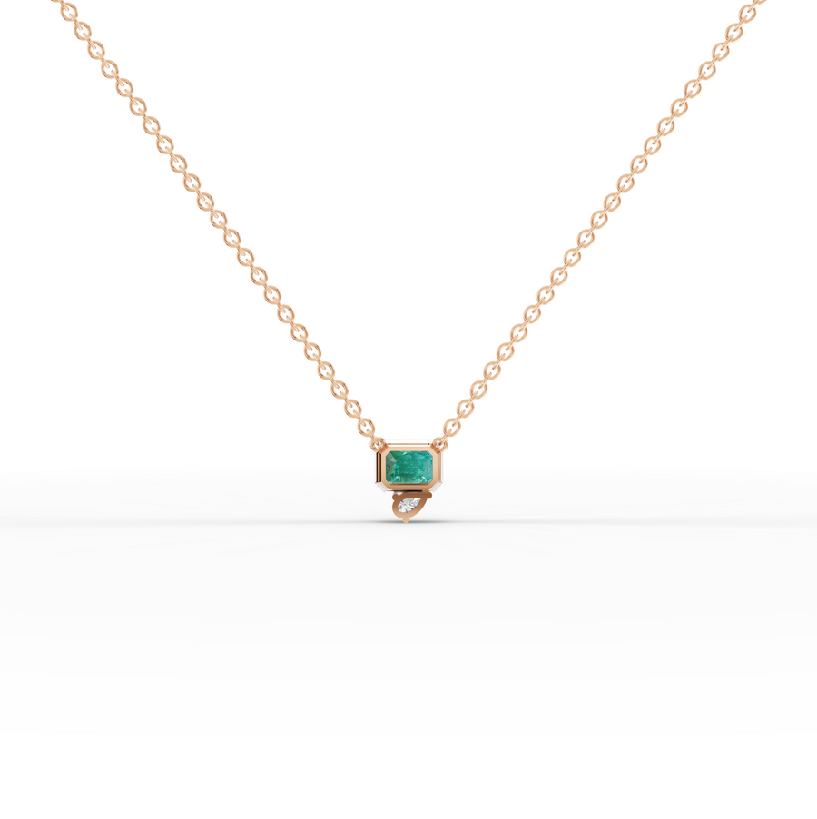 1.09 Ct Emerald Cut Lab Grown Emerald & Diamond Pendant Necklace