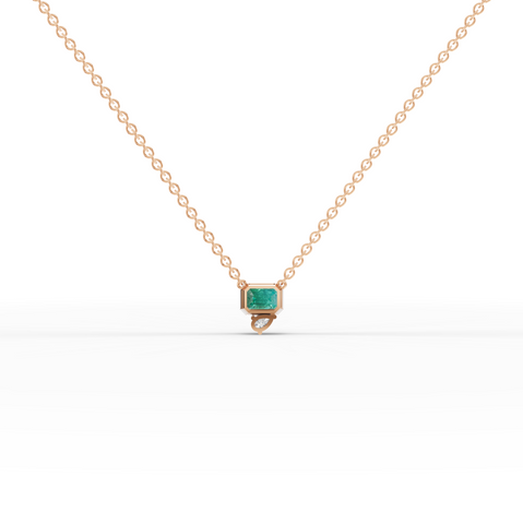 1.09 Ct Emerald Cut Lab Grown Emerald & Diamond Pendant Necklace