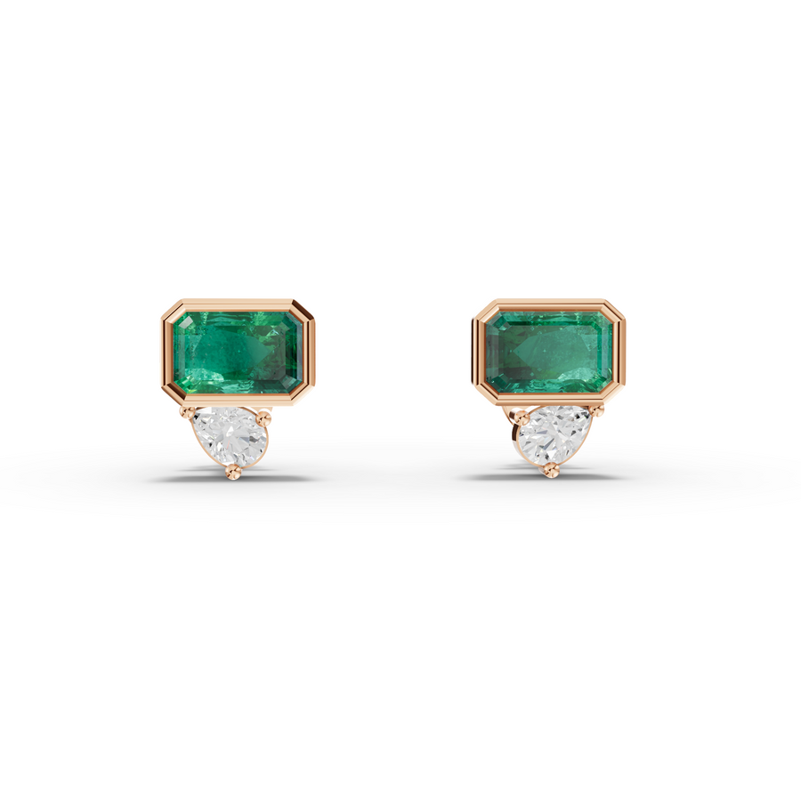 1.16 Ct Emerald Cut Green Stone Stud Earrings with Diamond Drop