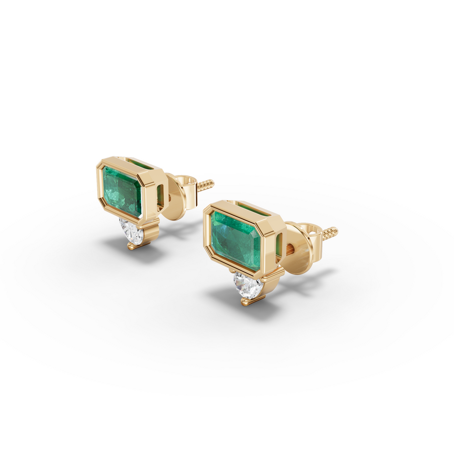 1.16 Ct Emerald Cut Green Stone Stud Earrings with Diamond Drop