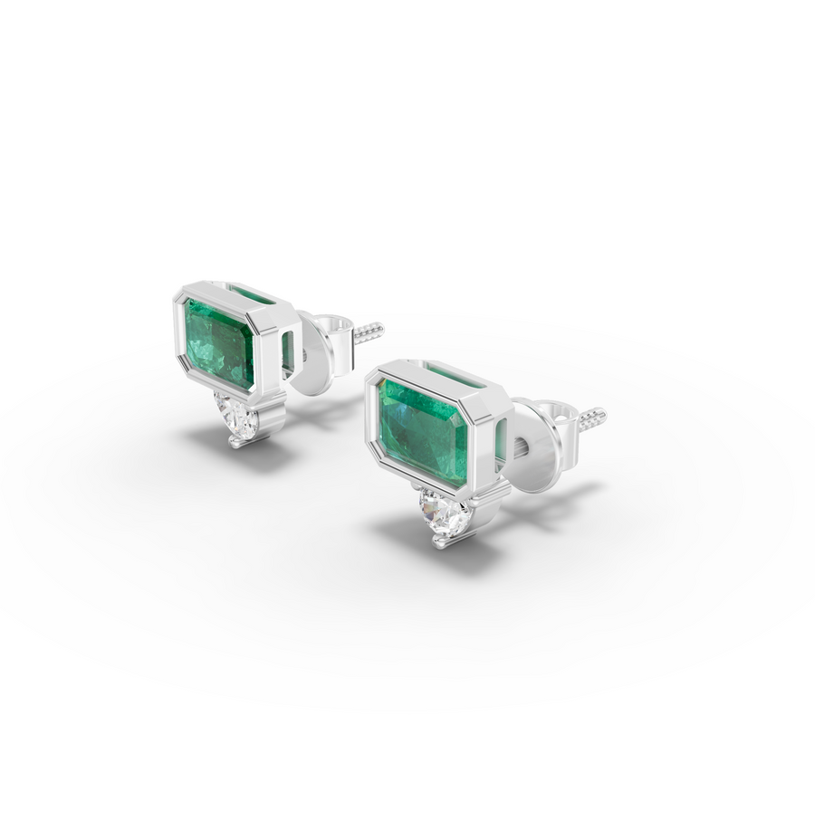 1.16 Ct Emerald Cut Green Stone Stud Earrings with Diamond Drop