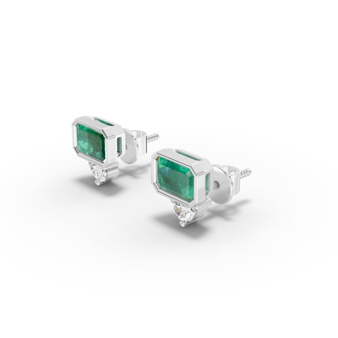 1.16 Ct Emerald Cut Green Stone Stud Earrings with Diamond Drop