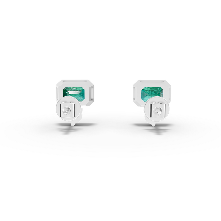 1.16 Ct Emerald Cut Green Stone Stud Earrings with Diamond Drop