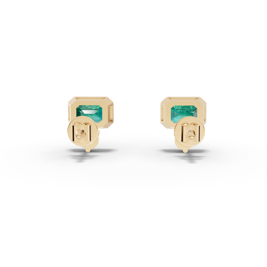 1.16 Ct Emerald Cut Green Stone Stud Earrings with Diamond Drop