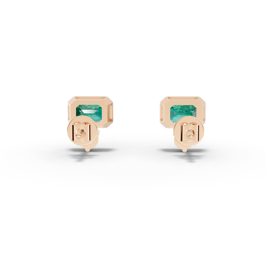1.16 Ct Emerald Cut Green Stone Stud Earrings with Diamond Drop