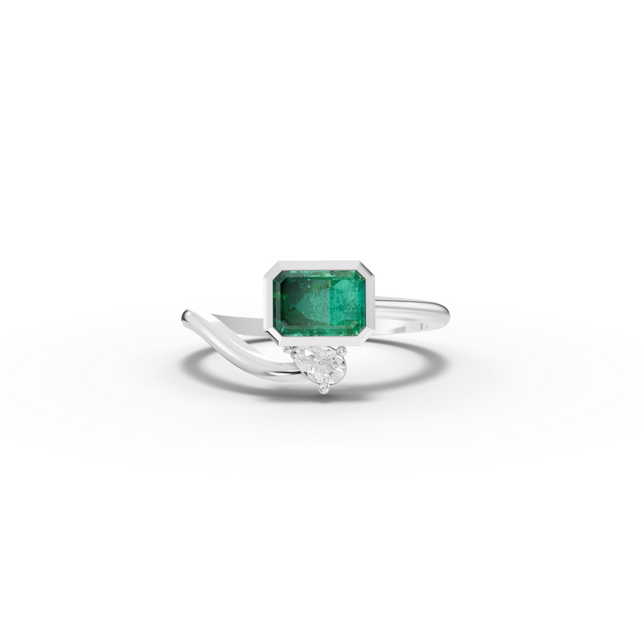 1.09 Ct Emerald Open Bypass Ring with Lab Diamond