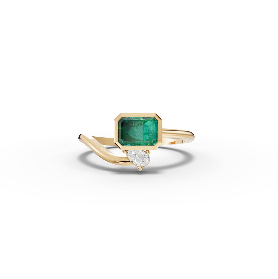 1.09 Ct Emerald Open Bypass Ring with Lab Diamond