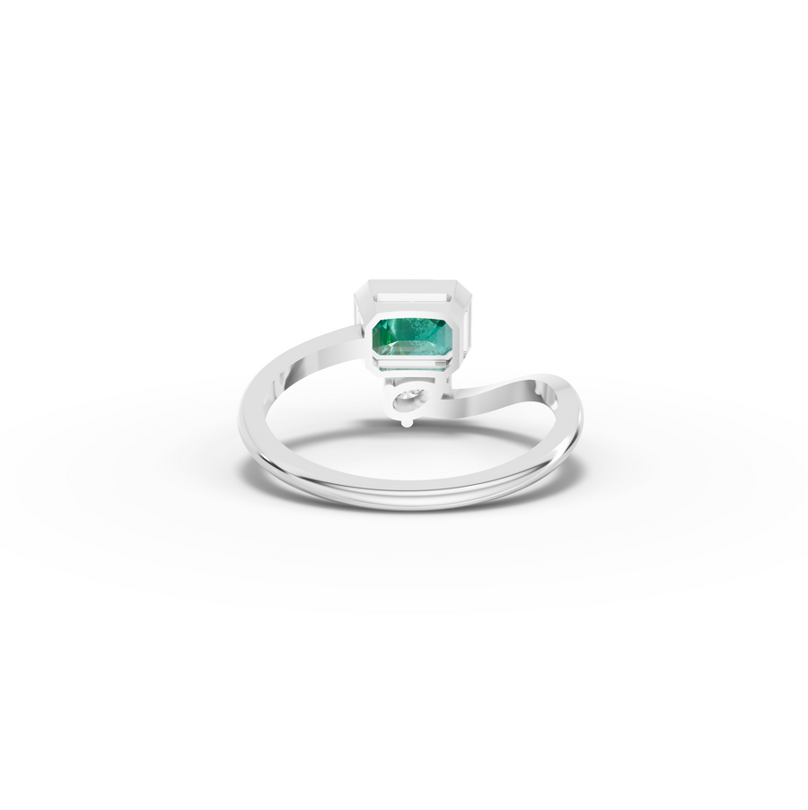 1.09 Ct Emerald Open Bypass Ring with Lab Diamond