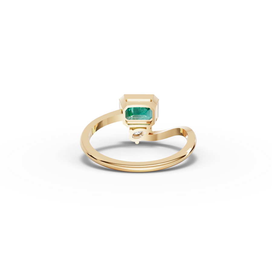 1.09 Ct Emerald Open Bypass Ring with Lab Diamond