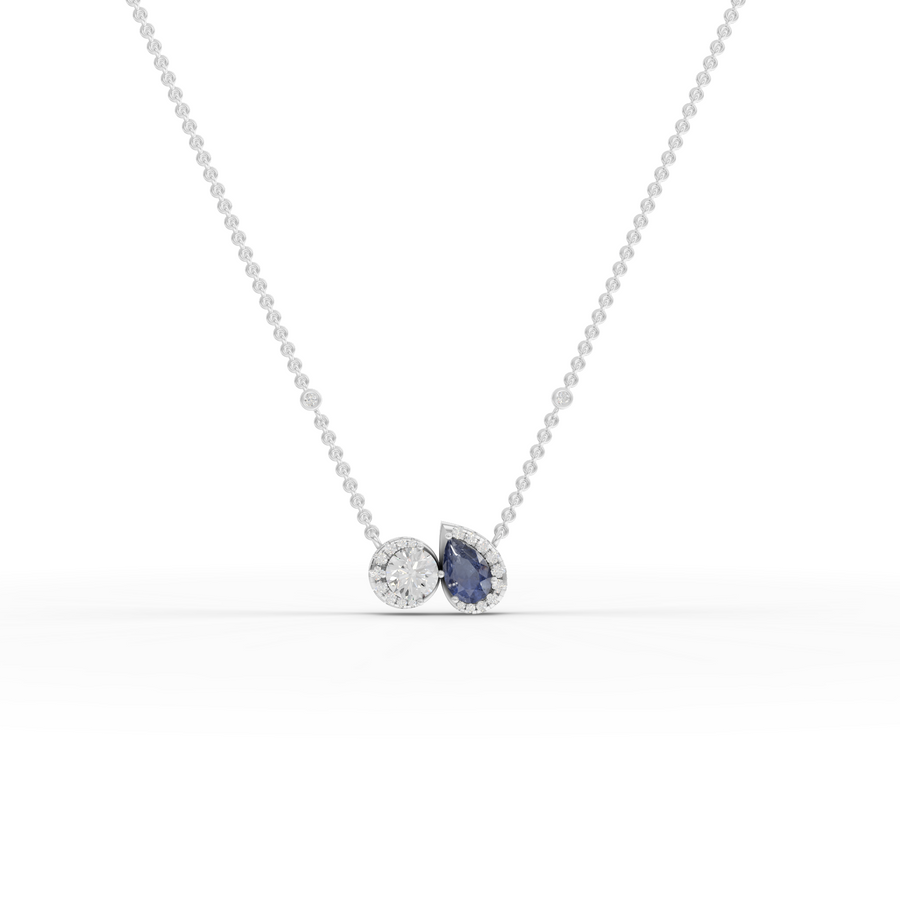 2.26 Ct Blue Sapphire & Diamond Two Stone Pendant Necklace