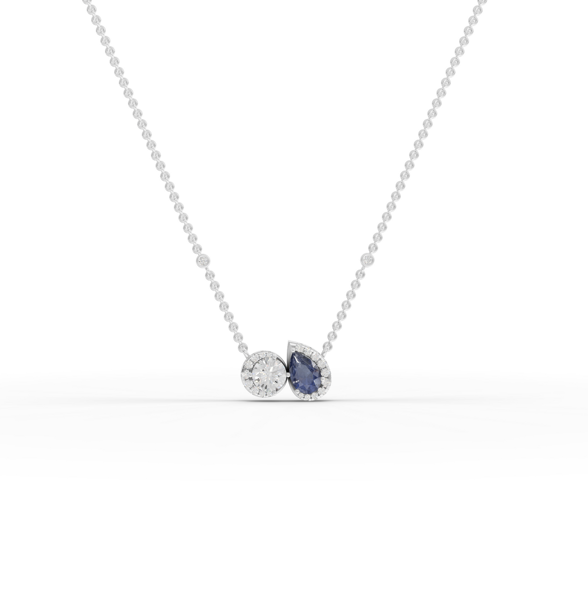 2.26 Ct Blue Sapphire & Diamond Two Stone Pendant Necklace