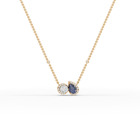 2.26 Ct Blue Sapphire & Diamond Two Stone Pendant Necklace