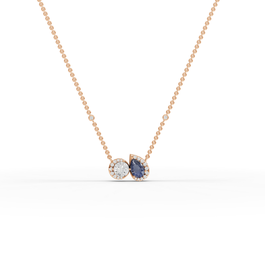 2.26 Ct Blue Sapphire & Diamond Two Stone Pendant Necklace