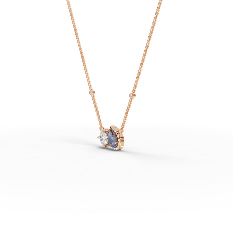 2.26 Ct Blue Sapphire & Diamond Two Stone Pendant Necklace