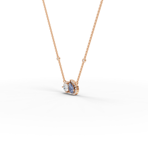 2.26 Ct Blue Sapphire & Diamond Two Stone Pendant Necklace