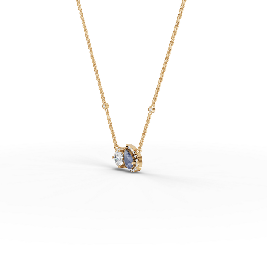 2.26 Ct Blue Sapphire & Diamond Two Stone Pendant Necklace