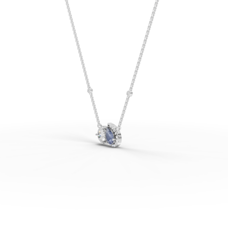 2.26 Ct Blue Sapphire & Diamond Two Stone Pendant Necklace