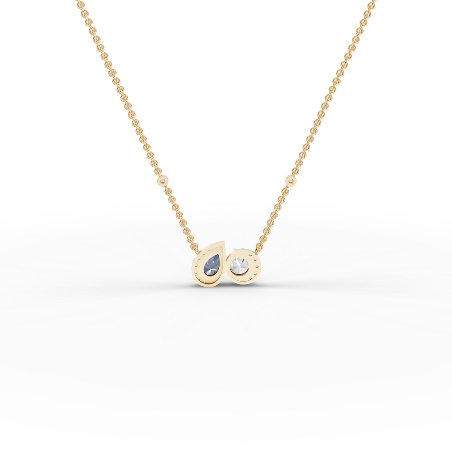2.26 Ct Blue Sapphire & Diamond Two Stone Pendant Necklace