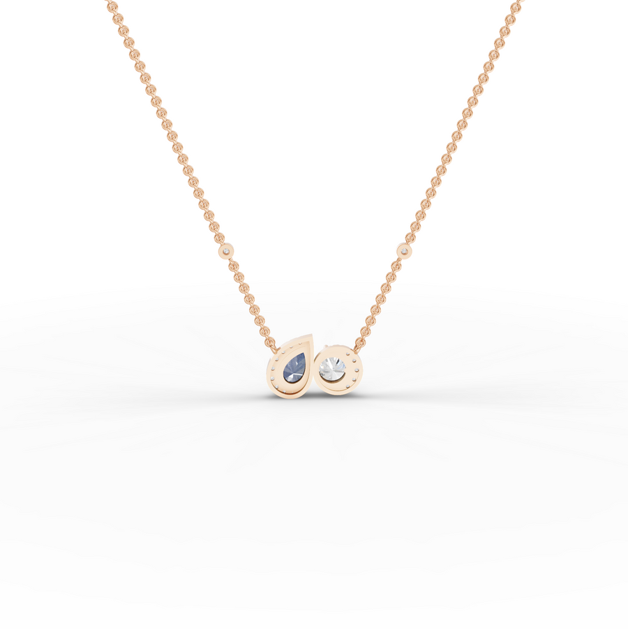 2.26 Ct Blue Sapphire & Diamond Two Stone Pendant Necklace