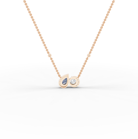 2.26 Ct Blue Sapphire & Diamond Two Stone Pendant Necklace
