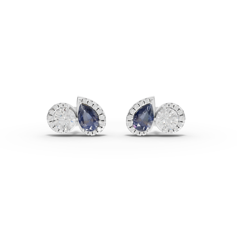 4.47 ct blue sapphire and lab grown diamond two-stone stud earrings with secure screw backs