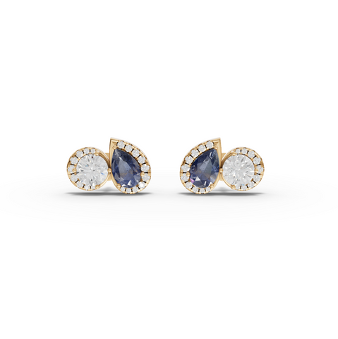 4.47 Ct Blue Sapphire & Diamond Two Stone Stud Earrings