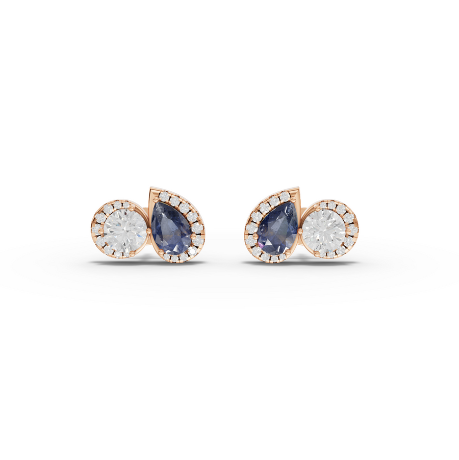 4.47 Ct Blue Sapphire Two Stone Stud Earrings