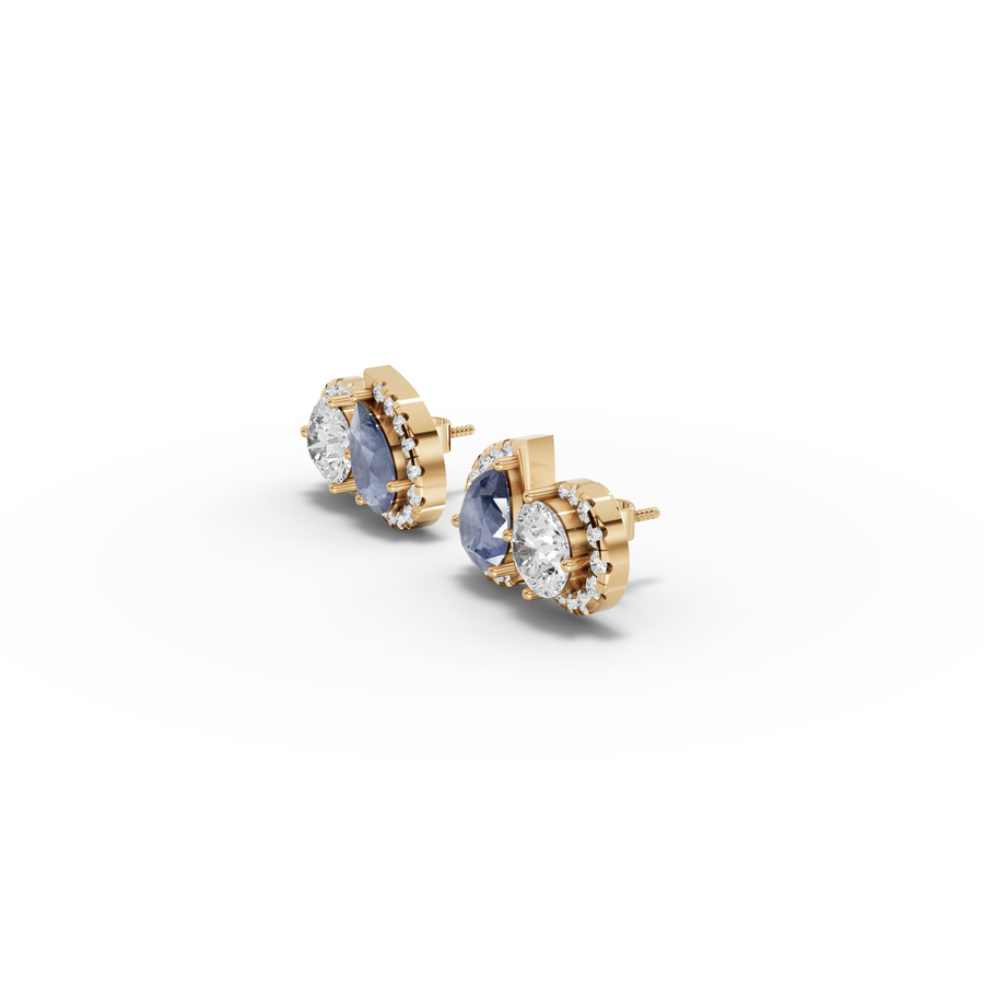 4.47 Ct Blue Sapphire Two Stone Stud Earrings