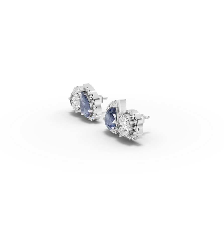 4.47 Ct Blue Sapphire Two Stone Stud Earrings