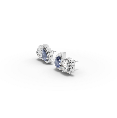 4.47 Ct Blue Sapphire & Diamond Two Stone Stud Earrings