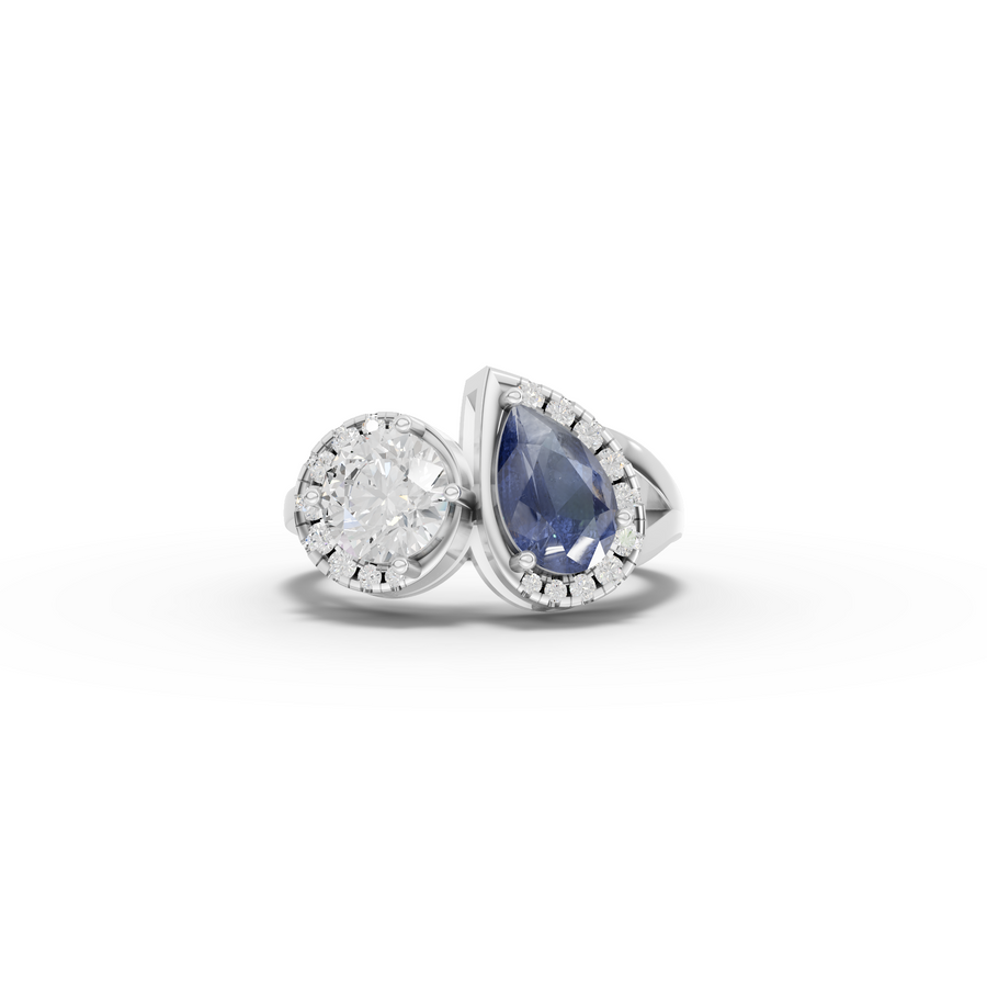 2.25 Ct Blue Sapphire & Lab Diamond Toi et Moi Halo Ring
