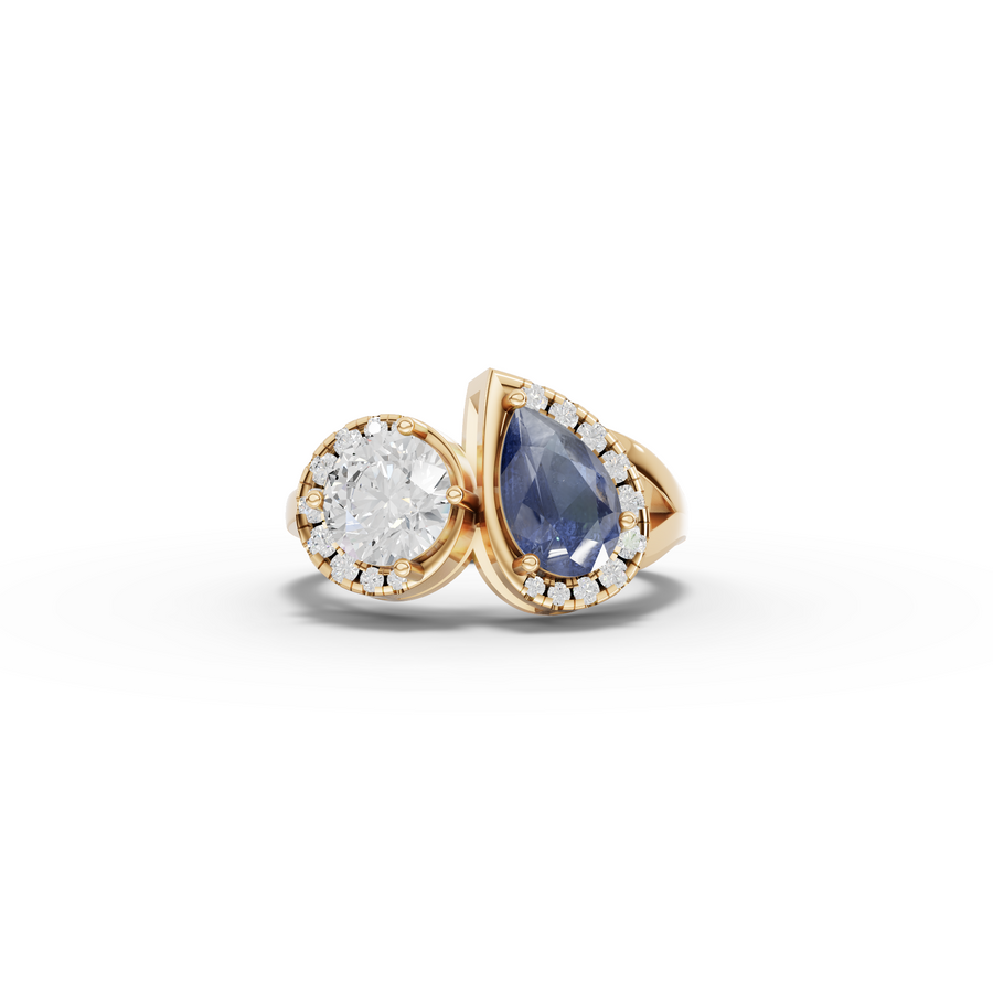 2.25 Ct Blue Sapphire & Lab Diamond Toi et Moi Halo Ring