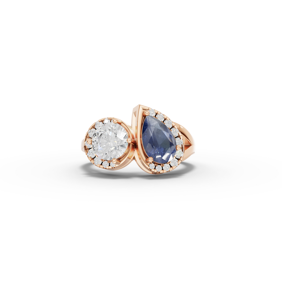 2.25 Ct Blue Sapphire & Lab Diamond Toi et Moi Halo Ring