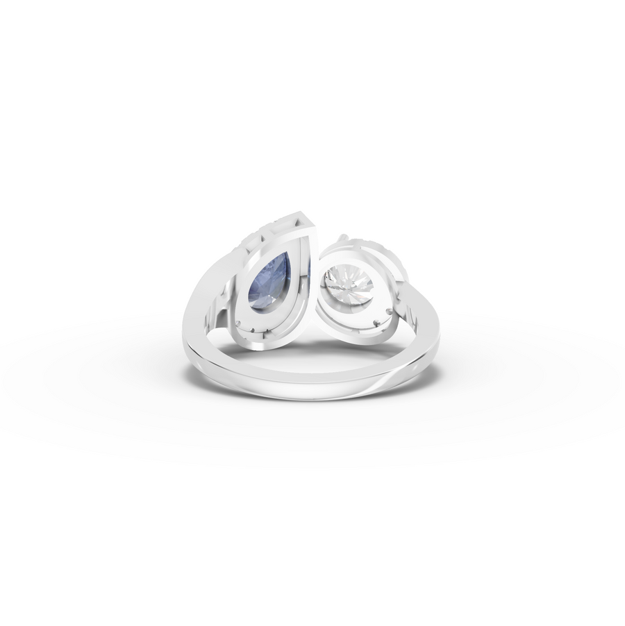 2.25 Ct Blue Sapphire & Lab Diamond Toi et Moi Halo Ring