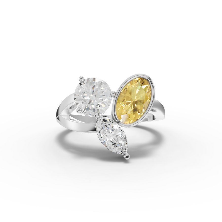 2.50 Ct Three Stone Oval Citrine Lab Diamond Trio Statement Ring