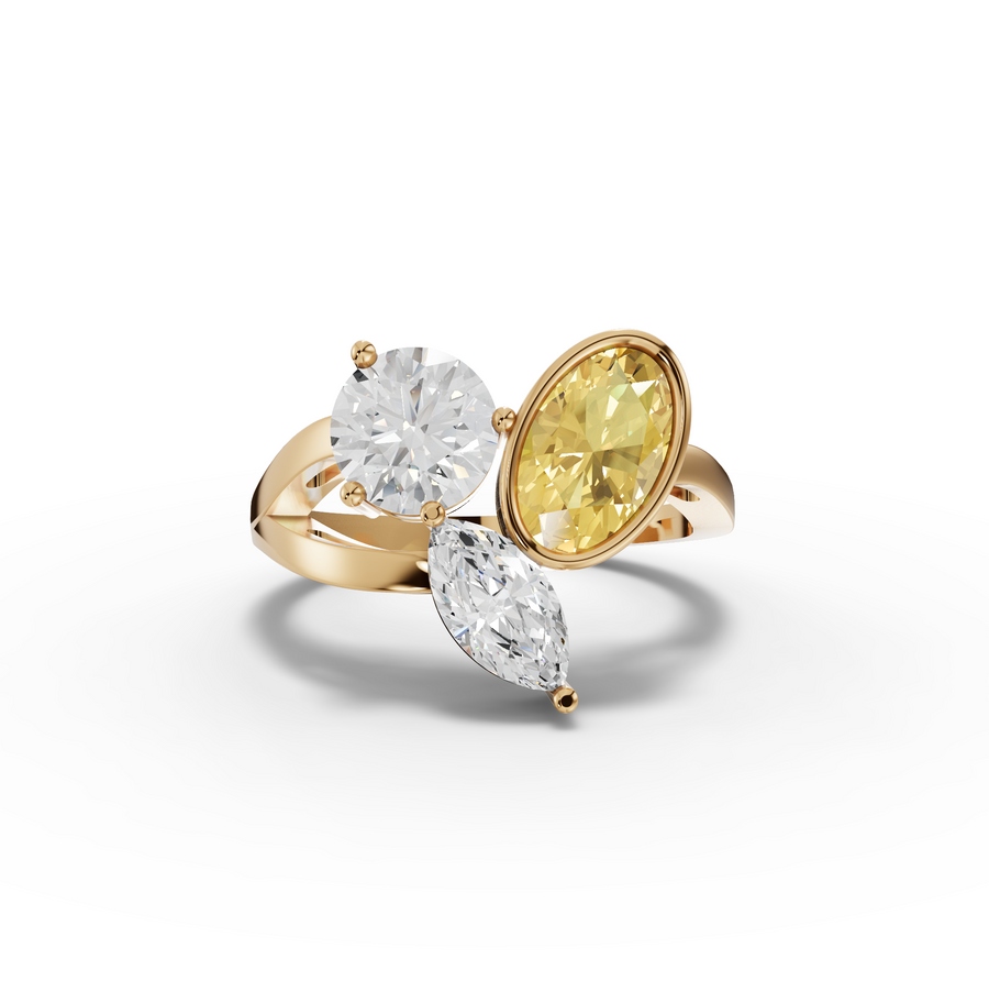 2.50 Ct Three Stone Oval Citrine Lab Diamond Trio Statement Ring