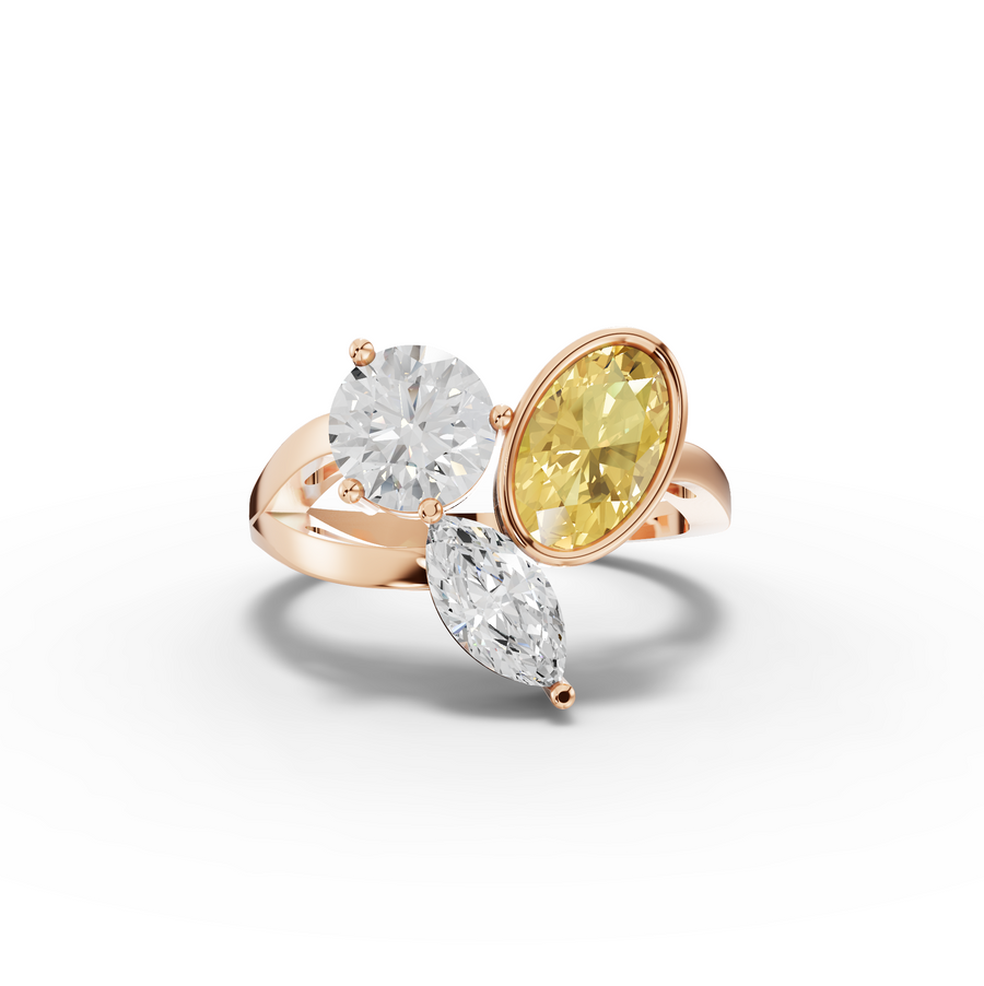 2.50 Ct Three Stone Oval Citrine Lab Diamond Trio Statement Ring
