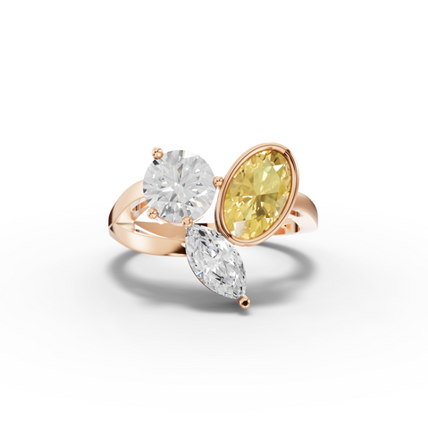 2.50 Ct Lab Grown Yellow Diamond Trio Statement Ring