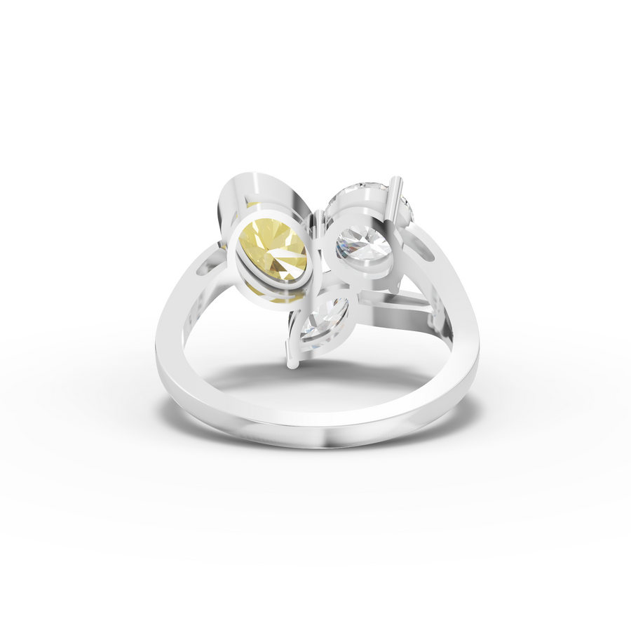 2.50 Ct Three Stone Oval Citrine Lab Diamond Trio Statement Ring