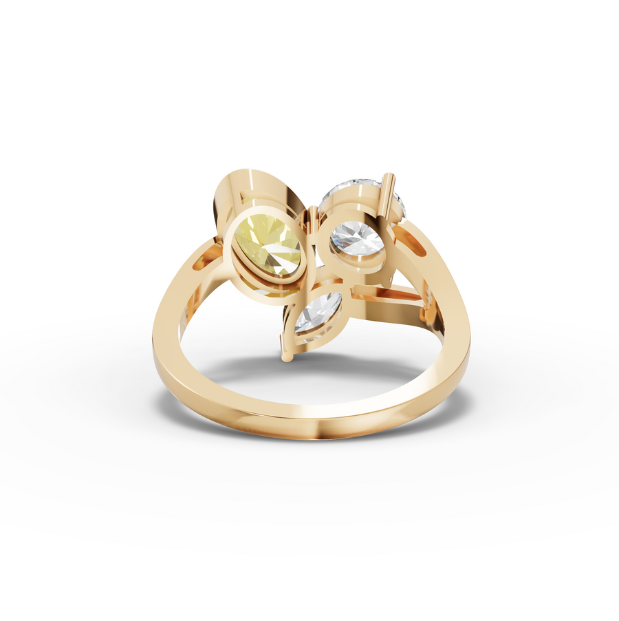 2.50 Ct Three Stone Oval Citrine Lab Diamond Trio Statement Ring