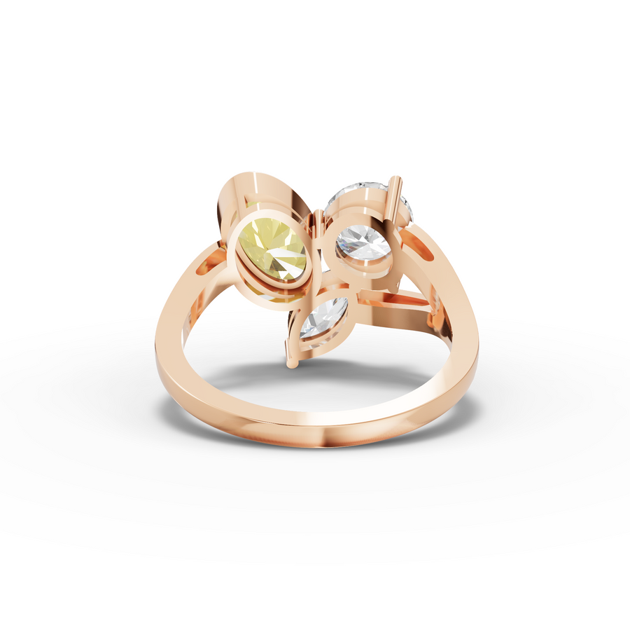 2.50 Ct Three Stone Oval Citrine Lab Diamond Trio Statement Ring
