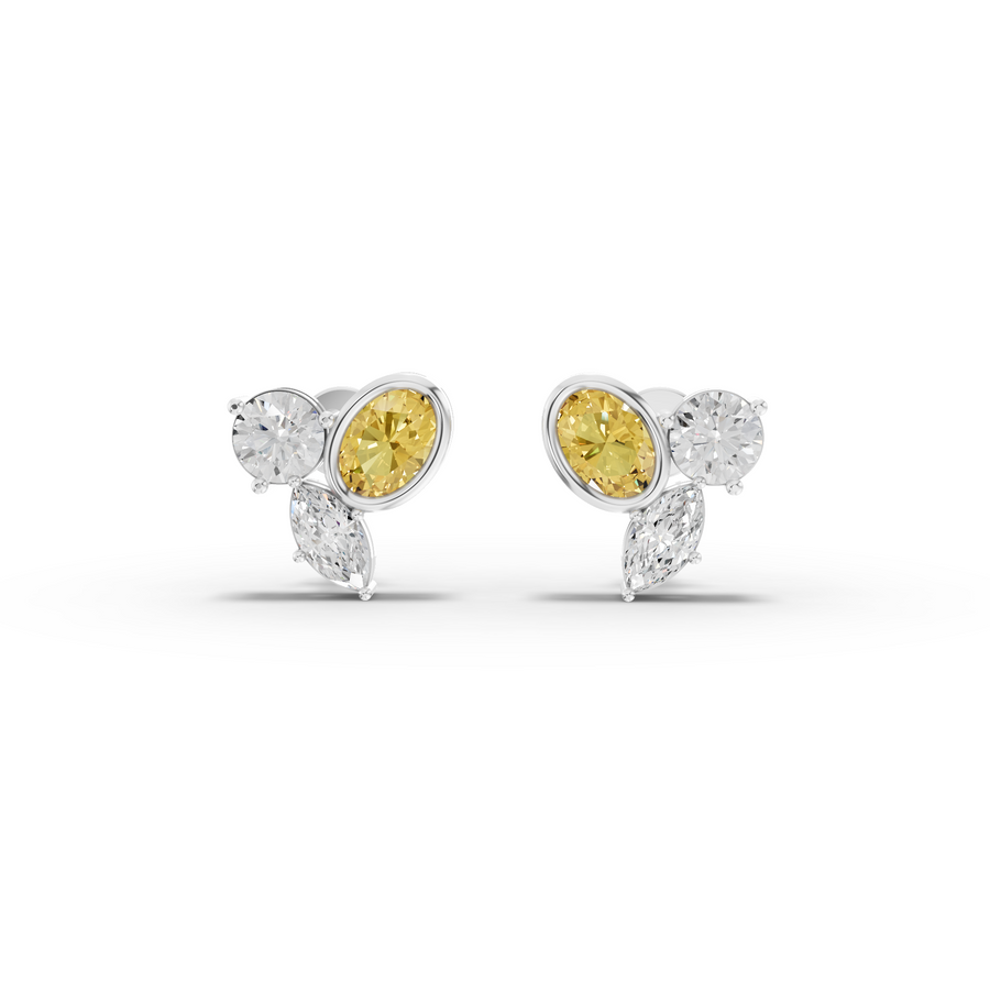 1.40 Ct Oval Citrine Birthstone Lab Grown Diamond Stud Earrings