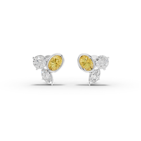 1.40 Ct Oval Citrine Birthstone Lab Grown Diamond Stud Earrings