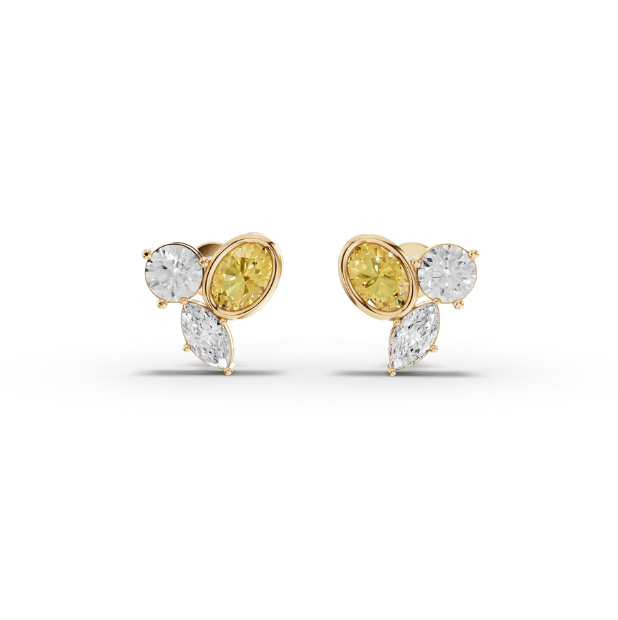 1.40 Ct Oval Citrine Birthstone Lab Grown Diamond Stud Earrings